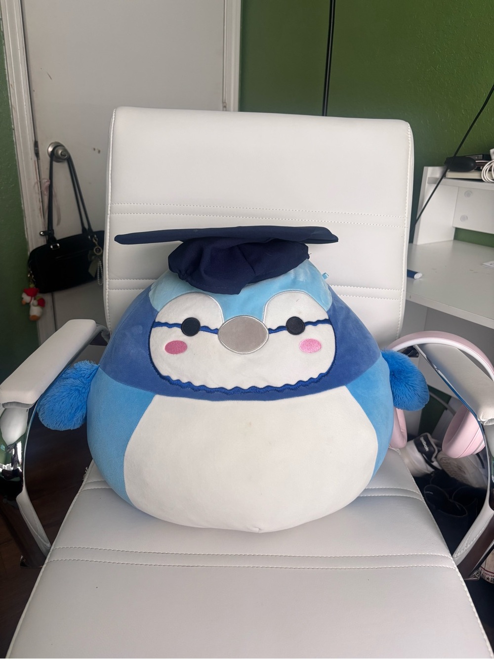 Round Blue Penguin Plush with Graduation Cap